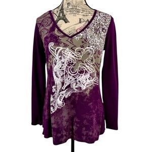 RXB Purple and White Rhinestone Patterned Long Sleeve Top Size M